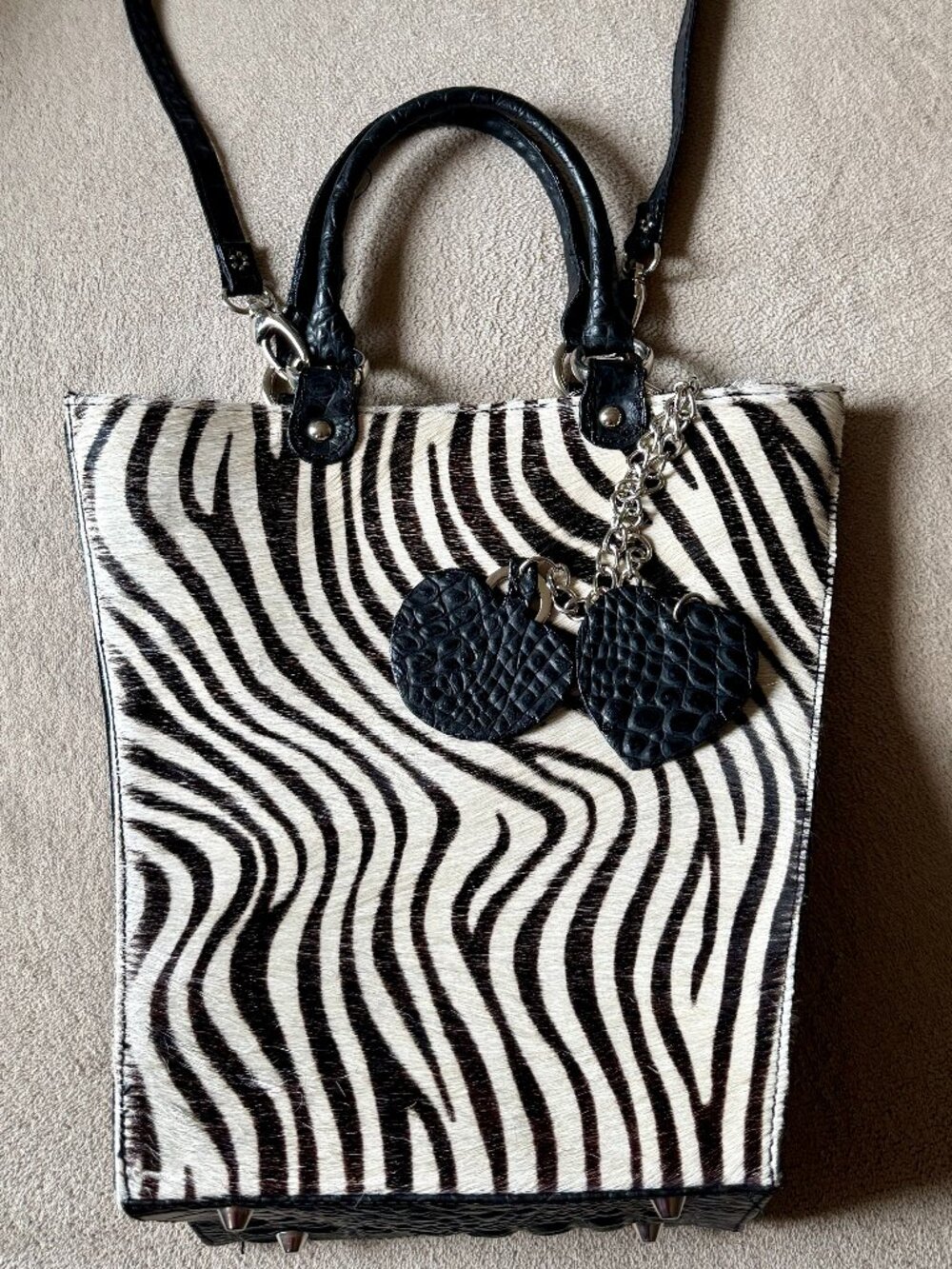 Borse in Pelle Italy Genuine Leather Zebra Hair Hide Croc Tote Shoulder Bag